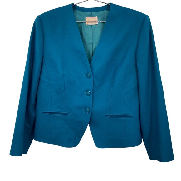 Vintage Pendleton Virgin Wool 3 Button Blazer Teal Women's‎ Size 16 Made in USA - Picture 1 of 9